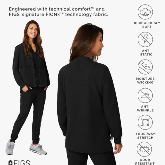Sz XS Figs Black Bellery Bomber Scrub Jacket Women's X-Small - Picture 4 of 16